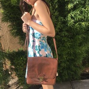 Brown faux leather messenger bag